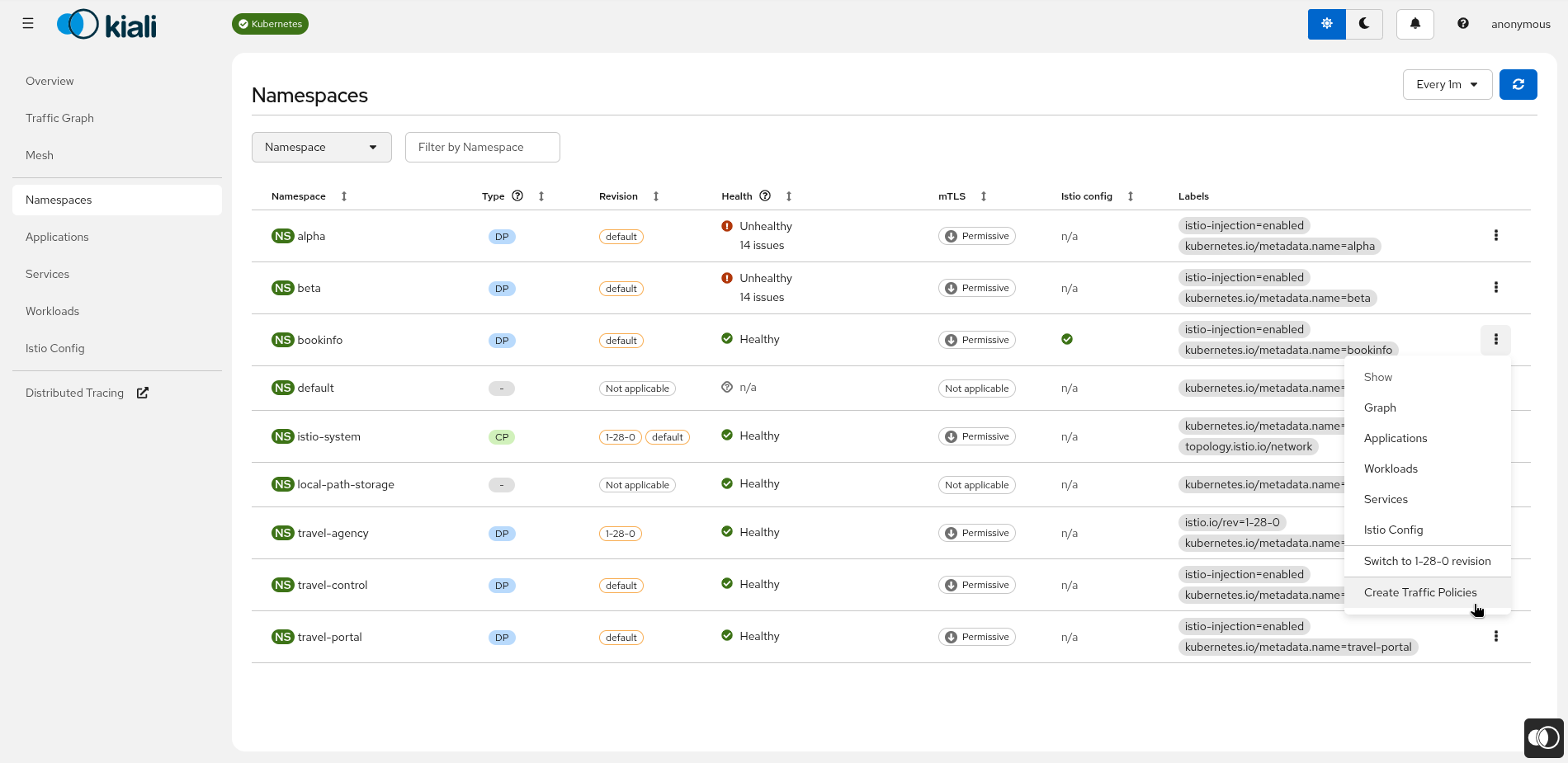 Namespace Actions