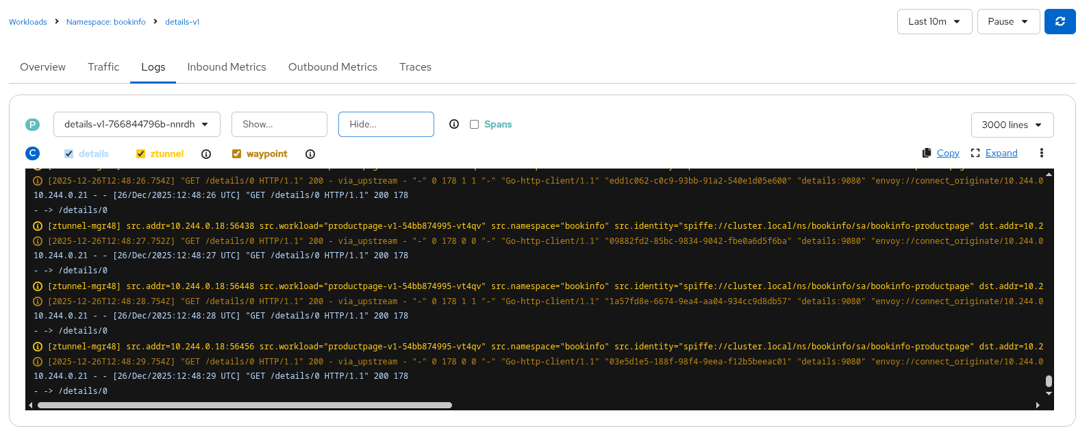 Workload logs