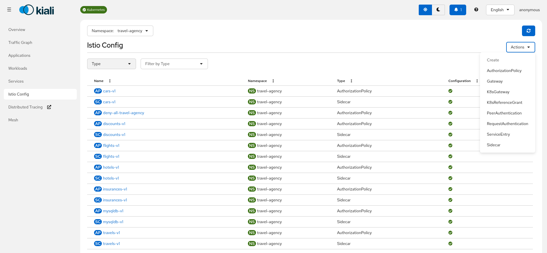Istio Config Create Actions Istio Config Create Actions